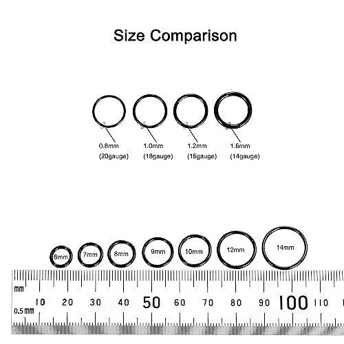 Aumeo 14G 16G 18G 20G Nose Ring Hoop Stainless Steel Hinged Segment Rings Hoops Nose Clicker Ring Tragus Helix Cartilage Daith Rook Earring Piercing Jewelry for Women Men - style: 5pcs 18g 6mm mixed colors