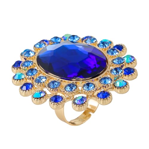 PINK TOWN Vintage Rhinestone Glass Finger Rings,Fashion Crystal Adjustable Open Wrap Knuckle Ring Boho Big Oval Stackable Rings Statement Ring Engagement Wedding Cocktail Party Rings Jewelry - color: Blue
