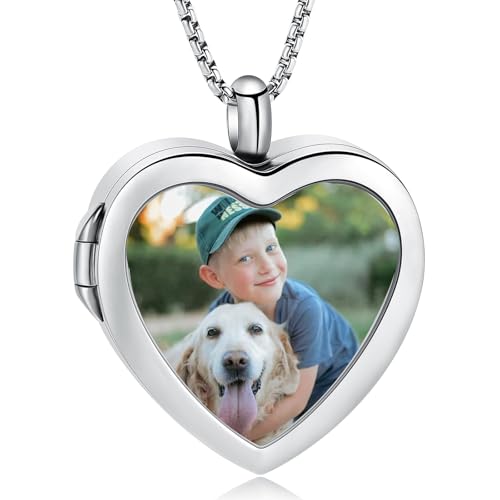 Oinsi Cremation Locket Necklace For Ashes Of Loved One Carry Photo Glass Memorial Urn Jewelry 316L Stainless Steel Keepsake Gifts - color: B-Sliver
