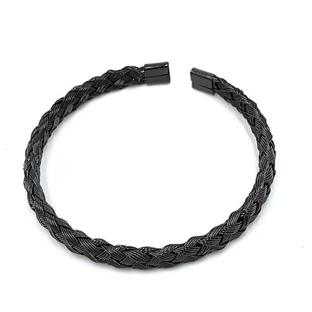 3pcs/set Classical Handmade Braiding Bracelet Hip Hop Men Pave CZ Leopard Head Roman Numeral Bracelet Stainless Steel Jewelry - color: 3pcs K Black