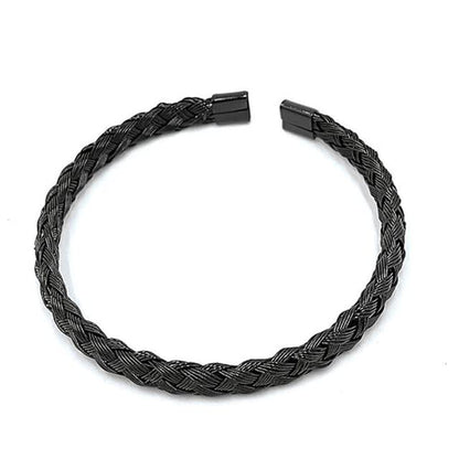 3pcs/set Classical Handmade Braiding Bracelet Hip Hop Men Pave CZ Leopard Head Roman Numeral Bracelet Stainless Steel Jewelry - color: 3pcs K Black