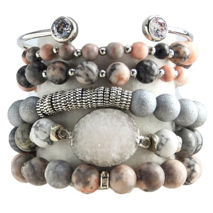 Yomisa Boho Beaded Bracelets/Bangle for Women,Multilayer 5/6/7PCS Healing Natural Handmade Stone Bead Bracelets Stackable Stretch Friendship Beaded Bracelet Set Trendy Western Bohemian Jewelry Gift - color: 5pcs-Zebra Jasper