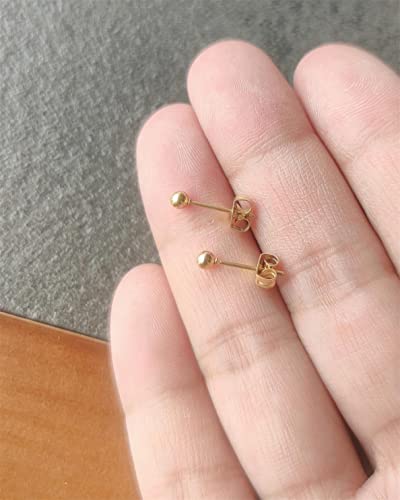 14K Gold Filled Polished Small CZ Pearl Ball Stud Earrings Set for Women Men 20G Surgical Steel Hypoallergenic Piercing Studs for Sensitive Ear, Pack of 6 Pairs - style: H : 3MM Gold Ball Set