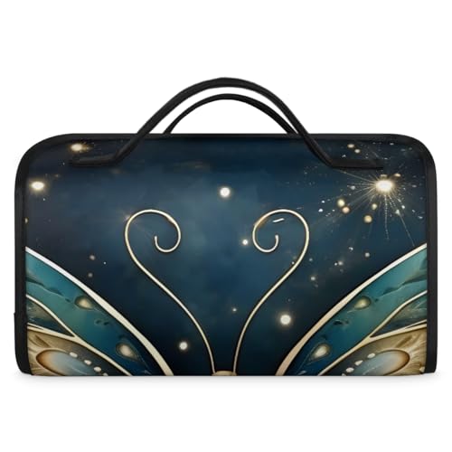 Boho Butterfly Hanging Roll Up Cosmetic Bag with 4 Removable Storage Bags Waterproof Foldable Toiletry Kit for Women - color: Multicolor 15