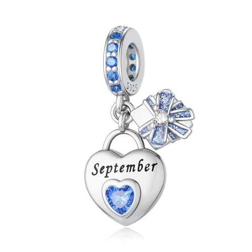925 Sterling Silver Birthstone Charms Fit for Bracelet and Necklace Happy Birthday Charm Mother's Day Jewelry Gift for Women - color: 9-September