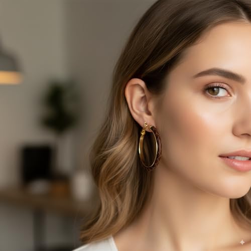 Hoop Earrings for Women Leather Hoop Earrings-Medium/Large Hoops-Lightweight hoop - color: Red Style
