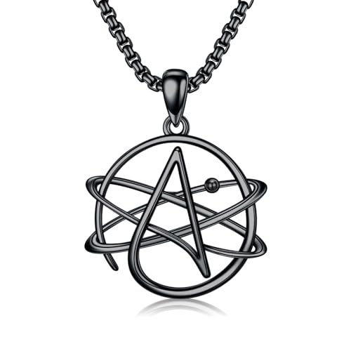 ROMANTICWORK Cross Necklace for Men 925 Sterling Silver Three Nail Cross/Atheist/Anchor/Skull Pendant Christian Protect Jewelry Birthday Gifts for Husband - color: Black Atheist