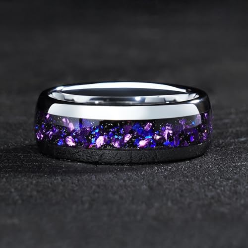 4mm 6mm 8mm Tungsten Rings With Various Inlay Materials Couples Matching Engagement Wedding Promise Matching Ring Set for Women Men - color: Silve Amethyst 4mm