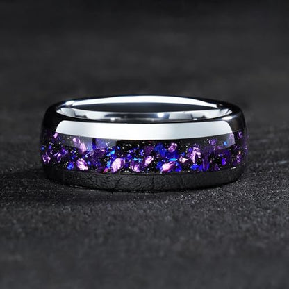 4mm 6mm 8mm Tungsten Rings With Various Inlay Materials Couples Matching Engagement Wedding Promise Matching Ring Set for Women Men - color: Silve Amethyst 4mm