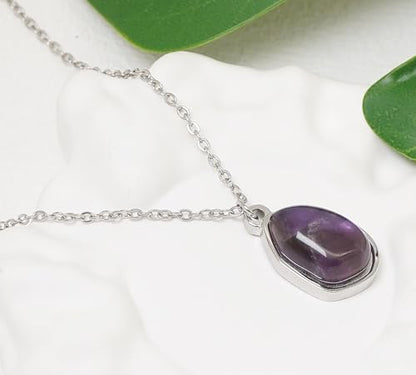 Stone Pendant Necklaces Gemstone Dangle Necklace 18K Gold Plated Teardrop Pendant Necklace for Women - color: Purple Silver