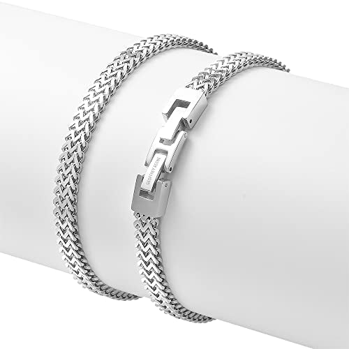 Geoffrey Beene Men’s Stainless Steel Double Franco Chain Bracelet with Extension - color: Silver, size: 9.5"