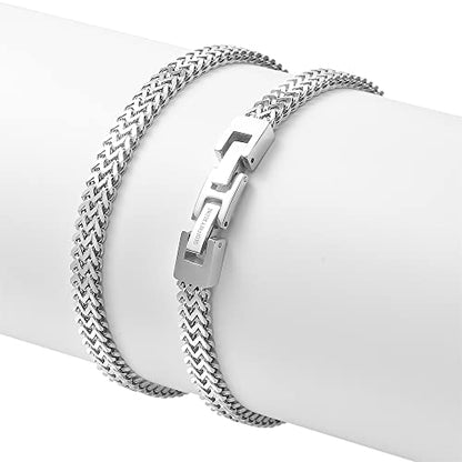 Geoffrey Beene Men’s Stainless Steel Double Franco Chain Bracelet with Extension - color: Silver, size: 9.5"