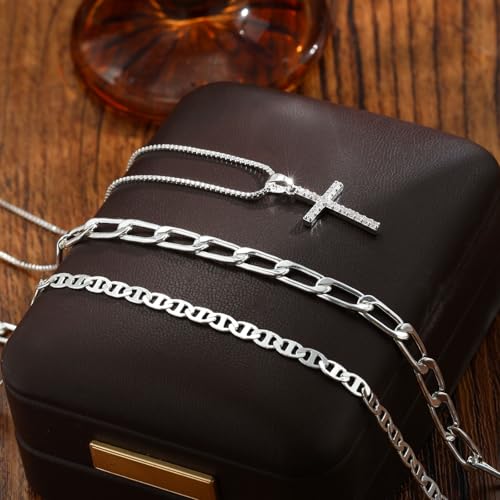 Layered Gold Cross Necklaces for Women, Stack Stackable 14K Gold/Silver Plated Cubic Zirconia Pendant Necklace Set Dainty Choker Layering Necklaces for Women Faith Jewelry Religious Gift - style: Silver-1