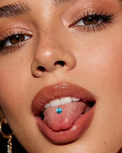 G23 Solid Titanium Tongue Rings, 14G Titanium Tongue Piercing Jewelry, 16MM Internally Thread Tongue Barbell - color: Blue