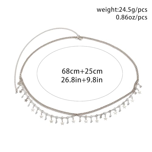 Gold Belly Chain Rhinestone Body Jewelry Chain Plated Waist Chains Layered Body Waist Summer Beach Bikini Jewelry for Women - style: star-silver