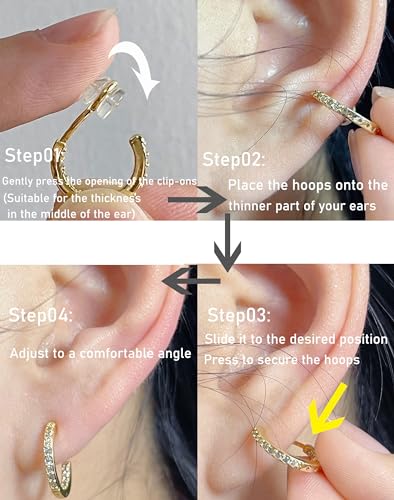 PLOMFOV Clip On Hoop Earrings for Women 14K Gold Plated Non Pierced Earrings Clip On Hoops Small No Piercing Fake Hoop Earrings 14mm - color: Gold