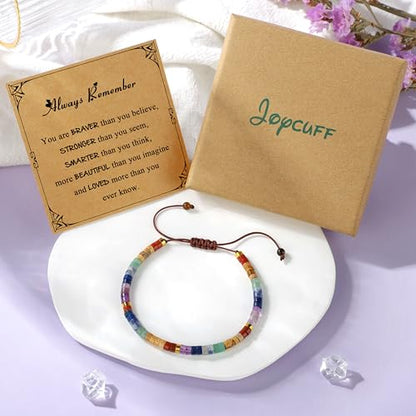 JoycuFF Gifts for Women Inspirational Gifts for Teen Healing Natural Stone Bracelets for Women Friends Sister - style: Always remember-Colorful