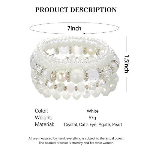 Noessla Beaded Boho Stretch Bracelet Colorful Stackable Crystal Beads Bracelets Trendy Costume Jewelry Mothers Day Gifts for Women - color: 21-White