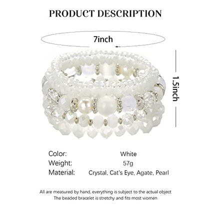 Noessla Beaded Boho Stretch Bracelet Colorful Stackable Crystal Beads Bracelets Trendy Costume Jewelry Mothers Day Gifts for Women - color: 21-White