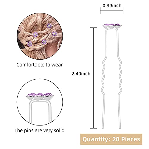 QIUTIMIY 20 Pack (Violet) Crystal Flower Hair Pins Rhinestone Hair Clips for Bridal Wedding Women Hair Jewelry Accessories, with Clear Container - color: Crystal Flower-Violet