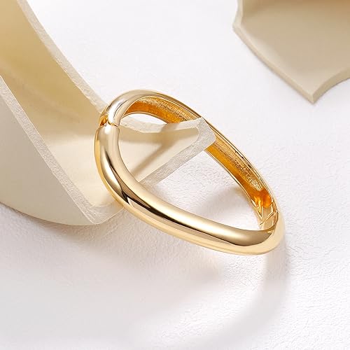 Gold Plated Cuff Bangle Bracelets For Women Trendy Hinged Cuff Open Wide Chunky Gold Bracelet Minimalist Bangle Jewelry Gift - color: Gold Irregular