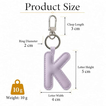 Initial Letter Keychain,Stainless Steel,Colorful Faux Leather Keyring for Backpack,Purse,Car Keys,Gift for Men Women - color: K