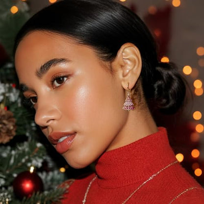 Jean Beau Drop Hoop Earrings for Women, Fasion Jewelry Gift - color: Pink Tree