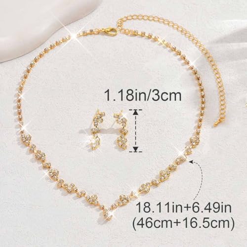 Unicra Bride Crystal Necklace Earrings Set Bridal Wedding Jewelry Sets Rhinestone Choker Necklace Costume Jewelry Set for Women and Brides - color: Gold Necklace Earrings
