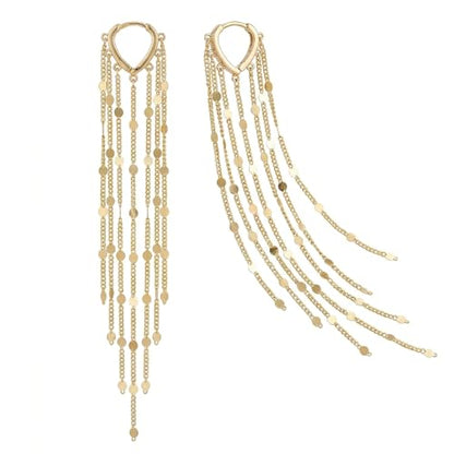 Gold Chandelier Earrings for Women, Long Tassel Earrings Dangle Drop with Secure Huggie Hoop, Lightweight Formal Earrings Chain Fringe Statement Jewelry for Prom Wedding Party (Gold)