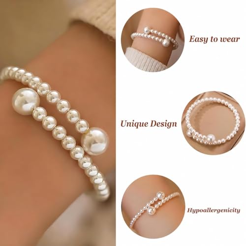 Pearl Bracelets for Women Dainty Gold Pearl Stretch Stackable Bracelet Bridesmaid Wedding Jewelry Gifts Prom Wedding Guest Dress - color: A:White Pearl Bracelet