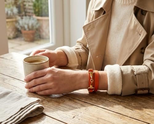 Genuine Leather Black Orange Red Equestrian Snaffle Horse Bit Wrap Bracelet - color: Orange