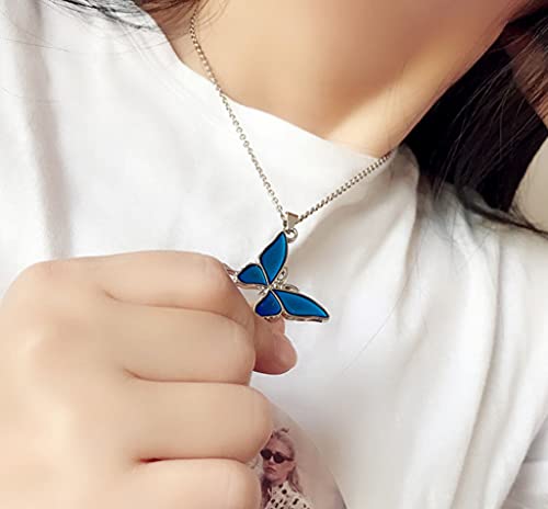 Temperature Sensing Color Changing Pendant Necklace Love Heart Butterfly Turtle Dolphin Moon Star Mood Necklace for Girl Women Gift - color: Butterfly