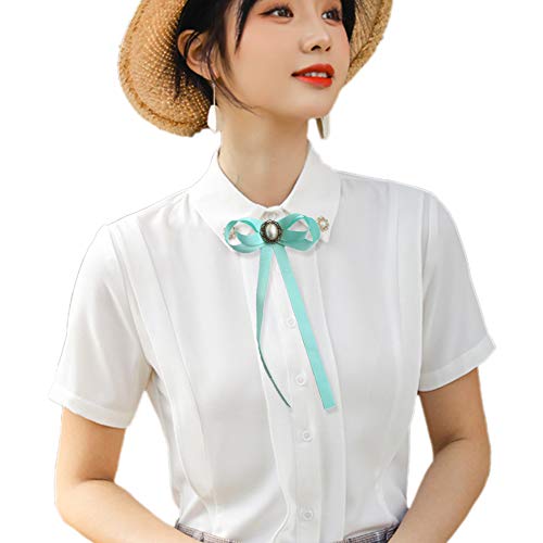 FASELE JKQBUX Women's Brooch Pin pearl Jk preppy style Pre Neck Tie Wedding Party Bow for Women Student Bow Tie accessory - color: Blue-green