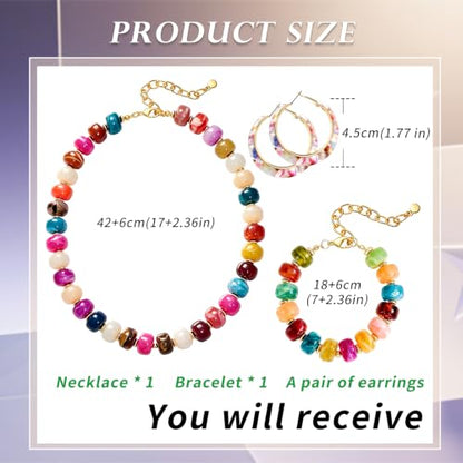 Chunky Beaded Necklaces for Women Statement Colorful Acrylic Resin Beads Necklace Bracelets Boho Trendy Necklace Bracelet Earrings Summer Beaded Jewelry - style: 4C