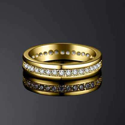 JewelryPalace Cubic Zirconia Eternity Wedding Bands For Women, 14K Yellow Rose Gold Plated 925 Sterling Silver Anniversary Promise Rings for Her, CZ Simulated Diamond Wedding Ring Jewelry Channel Set - color: 2-Yellow Gold Plated