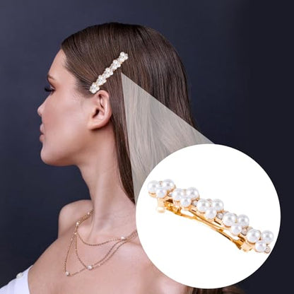 2 Pcs Pearl Rhinestone Hair Clips, Pearl-Embellished Barrette, Elegant Pearls Barrettes for Women, Party, Wedding, Daily Use, Graduation (Gold) - color: Pearl - Style B