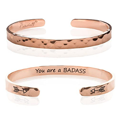 Carviell Bracelet - Gifts for Women – Inspirational, Friendships, Love, Mom, Daughters, Sisters, Christian, Graduations, Memorials & Wedding Gifts – 100+ Phrases – Stainless Steel, Gift Ready - color: BADASS Gift - You are a B*D*SS - ROSE GOLD