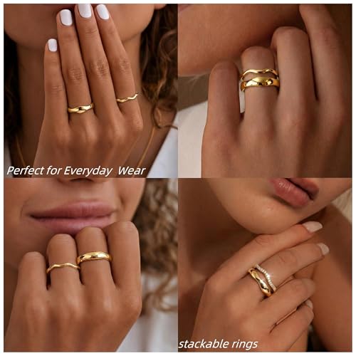 Gold Rings for Women Men Non Tarnish, Waterproof Chunky 14K Gold Plated Dainty Stackable Rings Trendy Statement Pinky Thumb Rings Engagement Eternity Wedding Band Ring Stacking Gold Jewelry Size 3 4 5 6 7 8 9 10 11 - color: Gold, size: 4.5