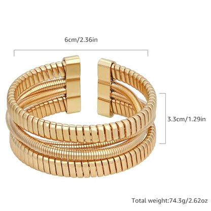 Gold Cuff Bracelets for Women, Chunky Gold Bracelet Trendy Open Gold Statement Bangle 18K Plated Punk Hip Hop Adjustable Women's Cuff Bracelets Valentine's and Birthday Gifts - color: Gold