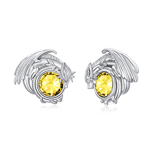 Dragon Earrings Sterling Silver Stud Hypoallergenic Birthstone Crystal Dragon Earrings for Women - color: 11-Nov