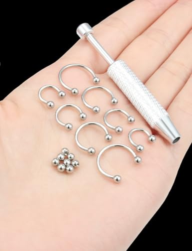 Oufksiyy 16G Horseshoe Septum Rings 6/8/10/12mm with Tool & Ball Grabber,Hypoallergenic for Nose,Rook,Cartilage,Helix,Lips-Silver Gold 316L Surgical Steel Septum Piercing jewelry - color: Silver Tone-16 G(1.2MM)