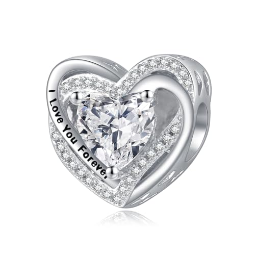 Heart Birthstone Charms for Bracelets, 925 Sterling Silver Women Bead Charms for Charm Bracelets Necklace, Mother's Day Birthday Anniversary Jewelry Gifts for Wife Mom Grandma Daughter - style: Bead - Apr - Simulated Diamond