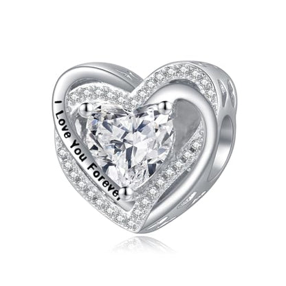 Heart Birthstone Charms for Bracelets, 925 Sterling Silver Women Bead Charms for Charm Bracelets Necklace, Mother's Day Birthday Anniversary Jewelry Gifts for Wife Mom Grandma Daughter - style: Bead - Apr - Simulated Diamond