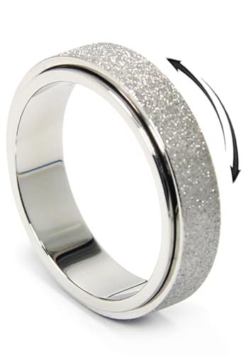 OreilleStar Titanium Stainless Steel Anxiety Ring for Women Men Fidget Spinner Ring, Size 6-12, Width 6MM, 5-Color: Rose Gold-Rainbow-Silver-Black-Blue - color: Silver
