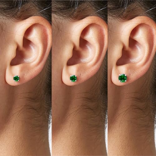 3 Pairs Color Zirconia Earrings Studs, Sterling Silver Studs Earrings Set 3MM 4MM 5MM - color: Green