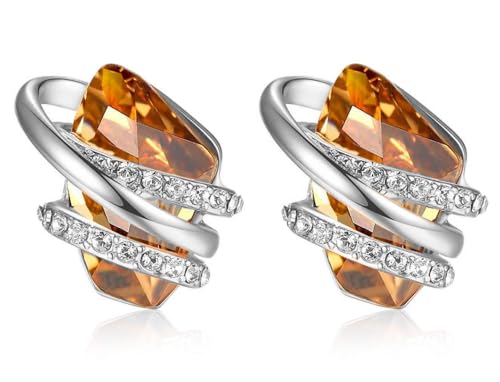 Gifts for Women, Wish Stone Stud Earrings with Birthstone Crystals, 18K Rose Gold Plated or Silver-tone - color: 211-November-Amber Brown-Silvertone