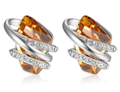Gifts for Women, Wish Stone Stud Earrings with Birthstone Crystals, 18K Rose Gold Plated or Silver-tone - color: 211-November-Amber Brown-Silvertone