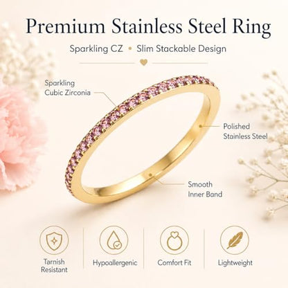 Birthstone Rings For Women, Silver Stackable Cubic Zirconia Stainless Steel Birth Stone Ring To My Daughter/Mom Birthday Unique Gifts Jewelry - color: 03-Silver-March