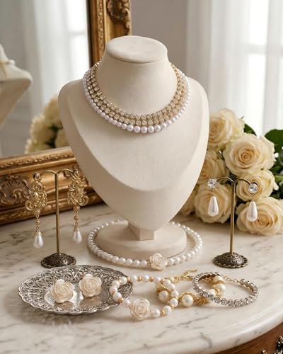 Pearl Necklace Set - Faux Pearl Earrings and Bracelets Jewelry Set for Women Wedding Bridal Shower Tea Party Accessories - style: 9pcs-gold