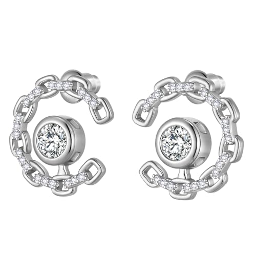 Elegant C-Shaped Crystal Stud Earrings with Birthstone Earring Silver Plated Fashion Jewelry for Women CE0003 - color: White-April